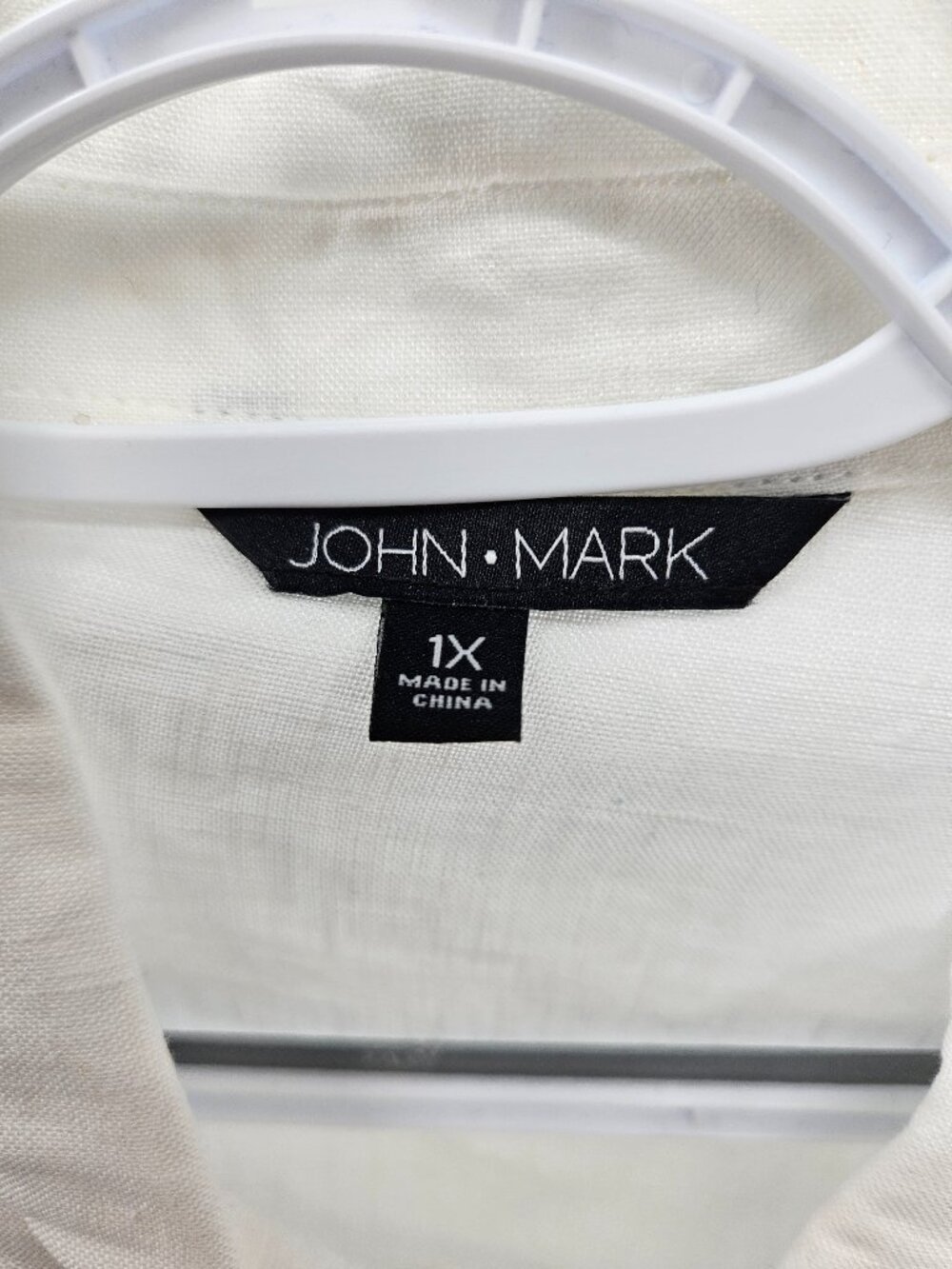 John Mark Abstract Button Up Linen Top White Women's Size 1X Artsy Art To Wear - Picture 7 of 11